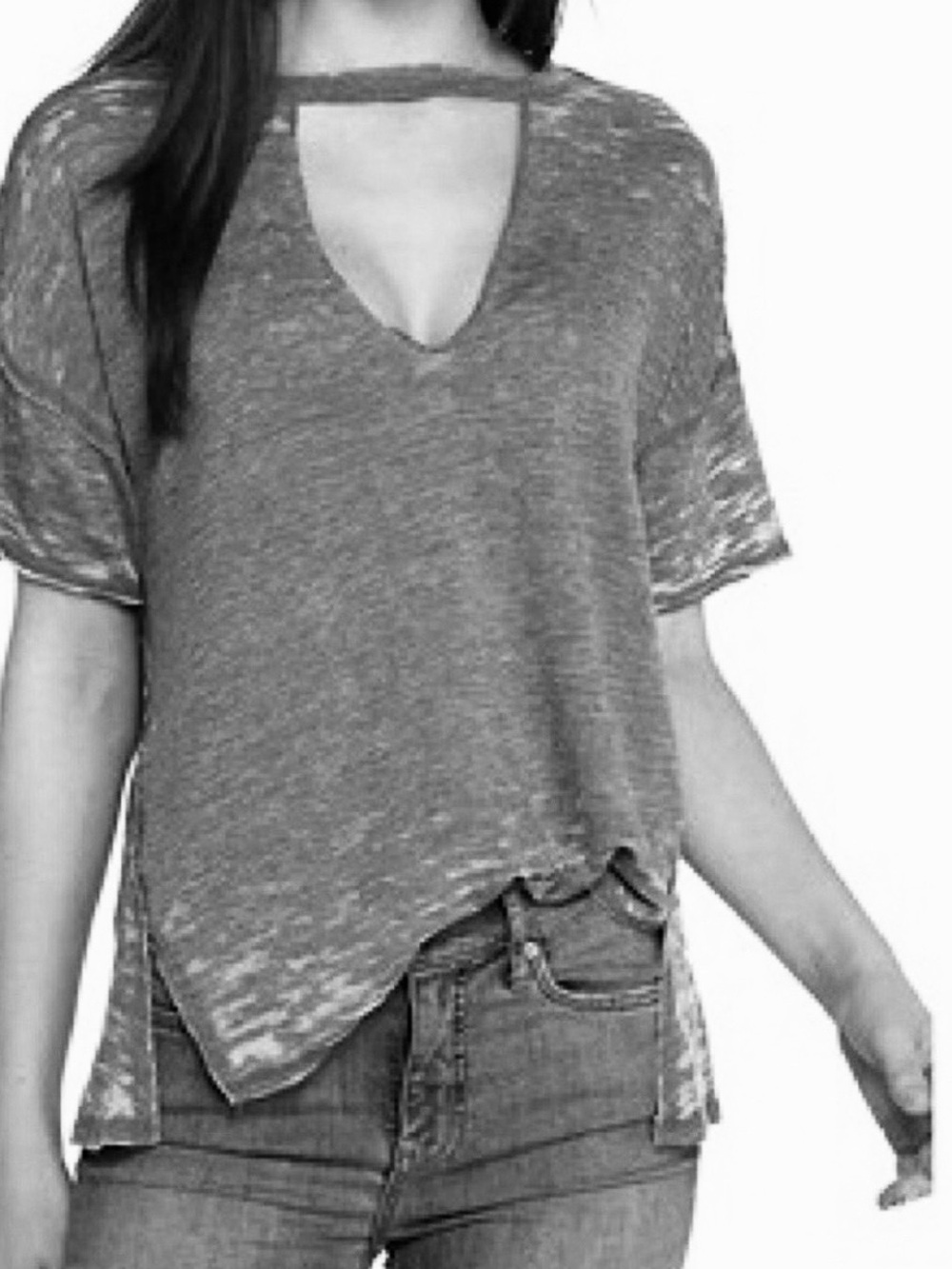 Lucky Brand Gray Cutout Short Sleeve Top